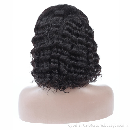 100% Human Hair High Density Deep Wave Short Wavy Lace Front Bob Wigs